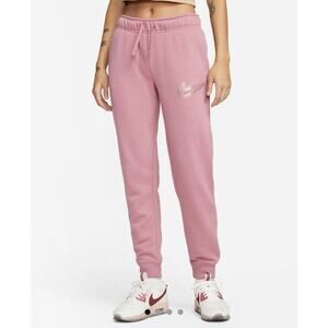 Nike Women’s XXL Mid-Rise Club Fleece Joggers Cuffed Gold Stardust Logo - Pink